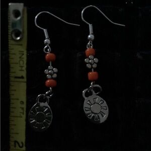 Silver and Orange Floral Dangle Earrings